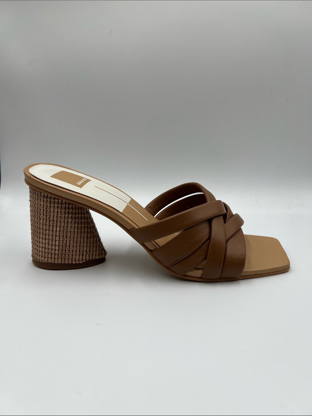 Dolce Vita Pazlee slide sandal shoe block heel brown woven leather mule new 11